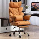 DYHOME Comfortable Ergonomic Office Chair with Foot Rest 500LBs, Executive Big and Tall Office Chair with Adjustable Height Headrest and Waist Lumber, PU Leather Reclining Chair for Home (Brown)