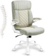 YAMASORO Ergonomic Office Chair for Women, Houndstooth Home Desk Chair Comfy with Flip-up Arms, High Back Fabric Rolling Computer Chair with Lumbar Support for Bedroom & Home Office,Grey