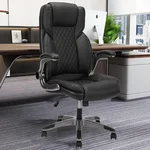Executive Office Chair with Wheels, Ergonomic PU Leather Lumbar Support Office Chairs, 90-120° Rocking High Back Home Desk Chair with Flip up Arms, Back Support Swivel Chair(Black)