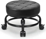 Low Roller Seat Low Height Rolling Stool PU Leather Rolling Stool, Modern Rolling Chair for Home Office Garage Shop