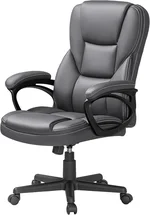 Shahoo Executive Office Chair, PU Leather High Back Ergonomic Armchair for Home Desk with Wheels, Gray