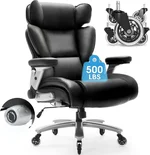 Big and Tall Office Chair 500lbs with Adjustable Lumbar Support, Executive Office Chairs with Flip-up Armrest and Wider Seat, Ergonomic High-Back Leather Reclining Chair for Home, Black