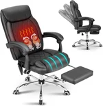 Kneading Massage Executive Office Chair with Heated,45°Reclining Ergonomic Chairs with Footrest, High Back Desk Chairs with Wheels, Comfy Ergonomic Computer Chair for Home Office (Black)