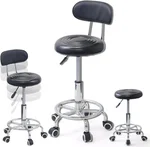 Japard PU Leather High Modern Rolling Stool with Back, Height Adjustable 18.8"-23.6", Work Salon Drafting Swivel Task Chair with Footrest, Heavy Duty 244lbs Black