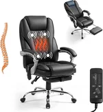 400lbs Executive Leather Office Chair with Ergonomic Design and Reclining Function - Comfortable Computer Desk Chair with Integrated Foot Rest-Black & Classic