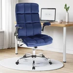 Velvet Office Chairs Comfy Executive Chairs High Back, Fabric Home Office Comfortable Desk Chair with Wheels for Women, Height Adjustable 360° Swivel Rocking Office Chairs with Flip up Armrests(Blue)
