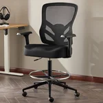 YFO Drafting Chair Tall Office Chair with 3D Armrest for Standing Desk, Mesh Ergonomic Office Chair Adjustable Height with Adjustable Lumbar Support and Footrest Ring, Black
