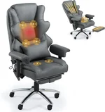 Executive Office Chair, 6-Point Massage Office Chair with Heating Function, High Back PU Leather & Ergonomic Lumbar Support