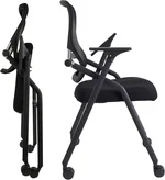 YUNWANG Updated Conference Room Chairs, Folding Office Desk Chair with Lumbar Support and Sliding Armrest with Casters, Stackable Office Guest Chairs & Reception Chairs, 2 Pack Black