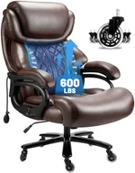 Big and Tall Office Chair 600lbs- High Back Executive Computer Chair for Heavy People with Adjustable Lumbar Support and Quiet Wheels- Large Desk Chair for Home Office (Brown)
