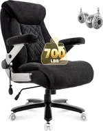 700lbs Big and Tall Office Chair-Adjustable Lumbar Support, Ergonomic Fabric Heavy Duty Executive Office Chair with 5D Flip Arms&Dual Rubber Wheel,Large Thick Padded Extra Wide Seat Game Chair,Black