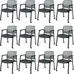Giantex 12-Pack Waiting Room Chair Set, Rolling Office Desk Chairs with PU Wheels, Armrests, Stackable Guest Chair for Office, School, Lobby,Reception, Conference, Grey