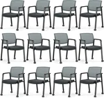 Tangkula Rolling Conference Room Chairs Set of 12, Stackable Office Guest Mesh Chairs with Armrests and Wheels, Ideal for Waiting Room Office, School, Lobby (Grey)