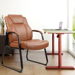 CLATINA Big Tall 500 LBS Wide Guest Chair Heavy Duty, Leather Side Reception Chairs with Sled Base and Armrest, Executive Office Desk Chair No Wheels for Meeting Conference Waiting Room Home, Brown