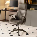 Home Office Desk Chair High Back Office Rubber Casters Ergonomic Computer Chairs with Lumbar Support Adjustable Height Rolling Swivel Chair Executive Task Armrests, Gray Leather