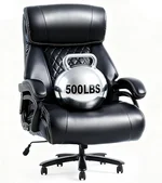 FLEXISPOT 500lbs Big and Tall Office Chair with Arms, High Back Office Chair for Heavy People, Wide Plus Size Chair with Inflatable Adjustable Lumbar Support Quiet Rubber Wheels, Leather, Black