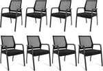 Ergonomic Mesh Guest Chair – No Wheels, Lumbar Support Design, Thick Cushion & Padded Arms – for Office Reception, School, Church Waiting Rooms, Lobby – Black 8PK