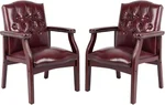 Ivy League Set of 2 Executive Guest Chair in Burgundy Vinyl Wood Frame Office Visitor Dual Chair with Mahogany Finish Comfortable Reception Seating for Office or Waiting Room