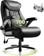 700LBS Big and Tall Office Chair, Ergonomic Heavy Duty Chair for Big People with Adjustable Lumbar Airbag,5D Flip Arm, Large Padded High Back Executive Chair with Mute Rubber Wheels, Black