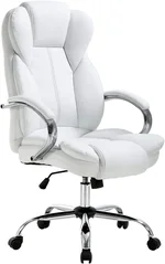 PayLessHere Home Office Chair Ergonomic Computer Chair Executive PU Leather Desk Chair with Lumbar Support Adjustable High Back Task for Adults,White