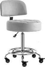 Lockable Stool with Back and Foot Rest Ergonomic Rolling Hydraulic Adjustable Stool for Doctor Esthetician Artist Home Small Office Desk (Grey, 24''-31'')