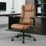 Office Desk Chair,Ergonomic Conference Room Chairs,Mid Back Executive Leather Chair,Comfy Computer Desk Chairs with Adjustable Flip-Up Arms and Rocking Function (Brown)