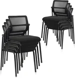 CLATINA Stacking Armless Office Chair with Adjustable Backrest, Stackable Mesh Guest Reception Desk Chairs with Ergonomic Lumbar Support for Conference Waiting Room Lobby Side School, Black, 8 Pack