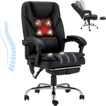 6-Point Massage Office Chair,Heated Executive Chair,Ergonomic Home Office Desk Chair with Foot Rest Retractable Height Adjustable Armrest & Lumbar Support PU Leather Black
