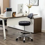 Ergonomic Drafting Chair (Adjustable Height 20-27 inch) (Quiet Wheels and Aluminum Base) Black Work Stools with Wheels (Black)