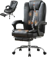 Executive Massage Office Chair with Heat, Ergonomic Reclining High Back Desk Chair with Footrest, 6-Point Vibration, 400LBS Capacity, Adjustable Height and Tilt, Breathable Fabric