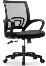 Office Chair with Ergonomic Mid Back Cushion Lumbar Support Adjustable Swivel Rolling Computer Gaming Desk Chair Comfy Mesh Seat Wheels Home Executive Use (1, All Black)