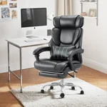 Ergonomic Office Chair with Footrest, High Back Executive Desk Chair with Adjustable Recline, Removable Lumbar Support, Thick Padded Seat, Bonded Leather Computer Chair for Home Office, Black