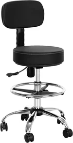 Frassie Drafting Chair Stool with Back Support Height Adjustable Salon Bar Rolling Stool with Footrest Ring Comfy Swivel Task Home Desk Chairs (1)