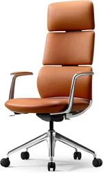 TOMU Executive Leather Office Chair, Top Grain Genuine Leather Executive Chair High Back with headrest, Adjustable Tilt & Height, Ergonomic Swivel Chair with Wheels (Orange)