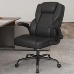 ZZH Ergonomic Executive Office Chair, High Back PU Leather Computer Desk Chair with Flip-up Armrests, Lumbar Support, Adjustable Height and Rocking Function, Black