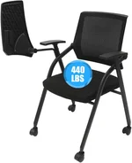Foldable Conference Chair with Tablet Arm, 220lbs Capacity, Desk Chairs with Silent Wheels, Stackable Office Chair, Ergonomic Mesh Back, for Meeting, Church