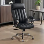 Okeysen Leather Comfort Office Chair, High-Back PU Leather Desk Chair with Headrest & Lumbar Cushion, Soft Padded Armrests and Seat, Adjustable Rolling Chair for Home Office