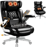600lbs Big and Tall Office Chair with 3D Kneading Heated Massage,Comfy Heavy Duty Executive Office Desk Chair with 5D Flip Arms for Heavy People,High Back Computer Chair,Metal Base (Classic, Black)