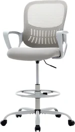 Elevon Tall Drafting Desk Chair - Ergonomic High Stool Computer with Adjustable Height and Comfy Lumbar Support, Office Rolling Counter for Standing Desk with Flip-up Arm and Footrest