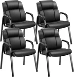 OLIXIS Waiting Room Chairs Set of 4, Leather Office Desk Reception Guest Stationary Side Chair with Padded Arms for Home Conference Lobby Area Meeting Church Medical Clinic Elderly Student