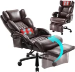 3-in-1 Massage Office Chair with Foot Rest 600LBS Big and Tall Office Chair with Massager and Heat for Heavy People, Reclining Executive Heavy Duty Office Chairs Brown
