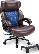 600LBS Large Heavy Duty Office Chair,Ergonomic Computer Desk Chair, High Back Leather Chair with Adjustable Lumbar Support,Heavy Duty Office Chair for Heavy People (Brown)