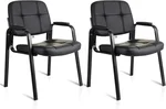 CLATINA Reception Chair Set of 2, Leather Guest Conference Room Chair with Padded Arms, Comfy Waiting Room Chair No Wheels, Computer Desk Chair for Office, Home, Break Room, School, Meeting, Black