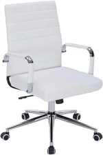 Mid-Back Office Desk Chair, Executive Office Chair with Arms, Ergonomic Swivel Rolling Leather Computer Chair for Conference Room and Home Office, White.