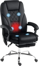 Vinsetto Massage Office Chair with Foot Rest, Executive Computer Desk Chair with 6 Vibration Point and Heat, Reclining Backrest, Swivel Wheels, Adjustable Height, Black
