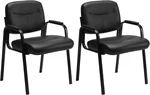 Sweetcrispy Office Reception Guest Chair No Wheels Set of 2, Leather Stationary Waiting Room Chairs with Padded Arms for Elderly Desk Conference Room Lobby Table Side Salon, Inky