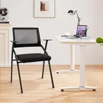 CLATINA Stackable & Foldable Office Chairs with Ergonomic Lumbar Support and Thickened Seat Cushion, Folding Mesh Fabric Reception Guest Chair for School Church Conference Waiting Room Black