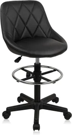 Drafting Chair with Back, Leather Rolling Swivel Stool with Adjustable Height and Footrest, Ergonomic Tall Standing Desk Office Chairs with Wheels for Home Work Shop Kitchen Bar, 1PK