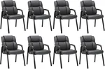 CLATINA Classic Leather Soft Reception Chair with Padded Armrests and Metal Frame, Executive Guest Chair for Office Computer Desk Conference Waiting Meeting Room, Black (8 Pack)