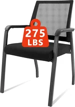 Desk Chair No Wheels, Waiting Room Office Guest Chairs with Lumbar Support and Mid Back Mesh Space Air Grid Series for Reception Conference Room for Office School Church, Black